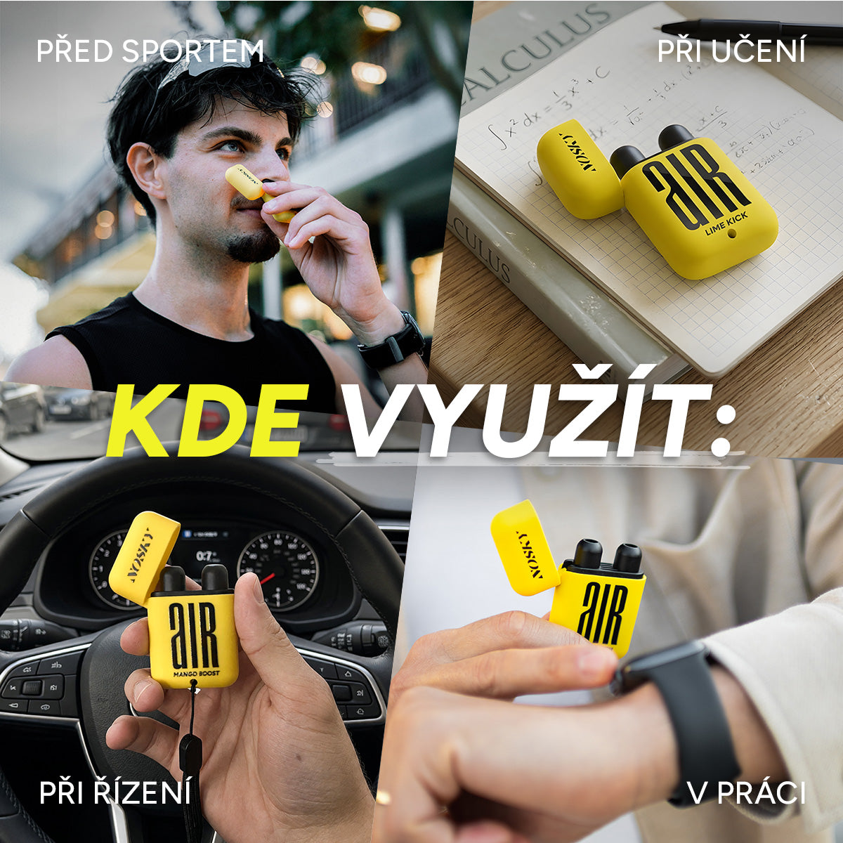 NOSKY AIR použiješ kdekoliv: před sportem, při učení, při řízení nebo v práci